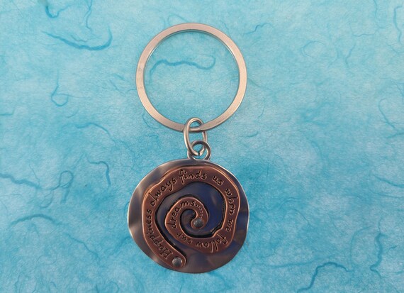 Happiness Always Finds us When we Follow our Dreams Round Spiral Keychain