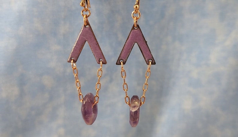 Cute Purple Enamel and Amethyst Earrings Handmade by Magical Fire image 1