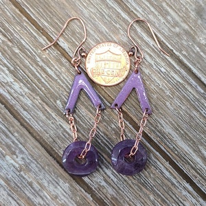 Cute Purple Enamel and Amethyst Earrings Handmade by Magical Fire image 7