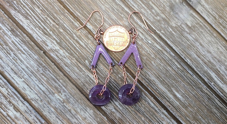 Cute Purple Enamel and Amethyst Earrings Handmade by Magical Fire image 7