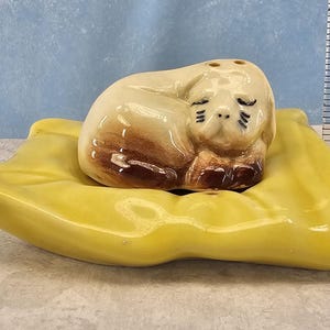 Vintage Puppy in Bed Salt and Pepper Shakers Hand Painted Magical Fire