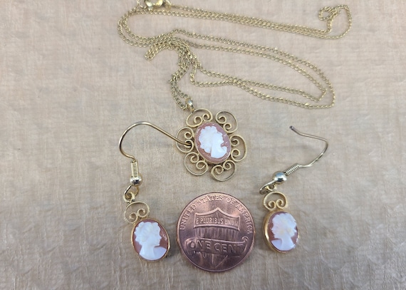 Vintage Cameo Necklace and Earrings Set Magical F… - image 5