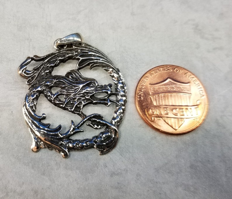 Sterling Silver Round Dragon Pendant Magical Fire image 4
