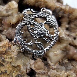 Sterling Silver Round Dragon Pendant Magical Fire image 3