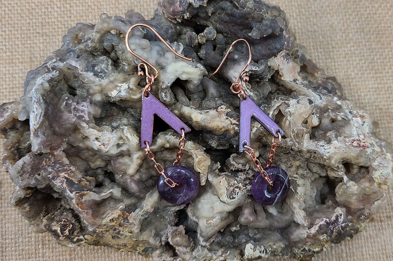Cute Purple Enamel and Amethyst Earrings Handmade by Magical Fire image 8