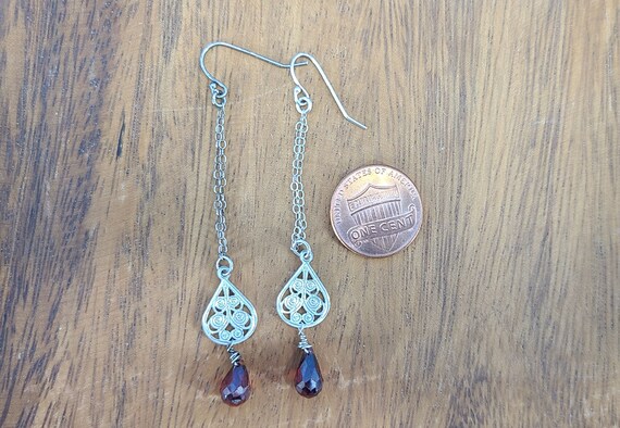 Long Sterling and Garnet Teardrop Earrings Magica… - image 5