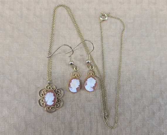 Vintage Cameo Necklace and Earrings Set Magical F… - image 4