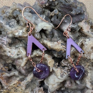 Cute Purple Enamel and Amethyst Earrings Handmade by Magical Fire image 3