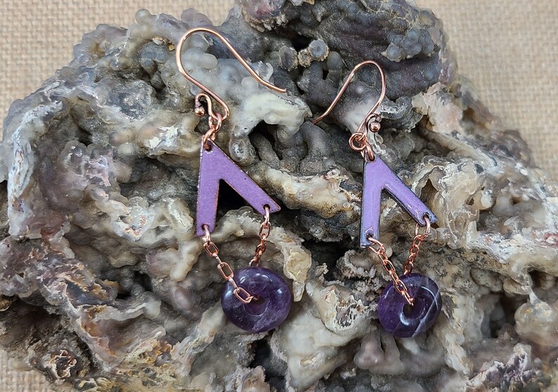 Cute Purple Enamel and Amethyst Earrings Handmade by Magical Fire image 3