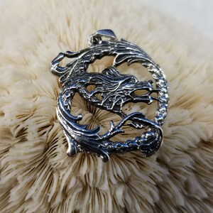 Sterling Silver Round Dragon Pendant Magical Fire image 2