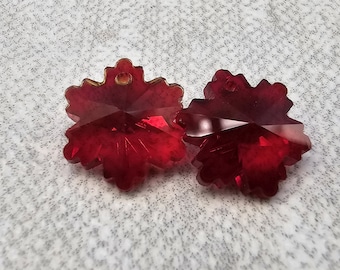 Set of 2 Sparkly Red Crystal Snowflakes Magical Fire