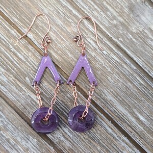 Cute Purple Enamel and Amethyst Earrings Handmade by Magical Fire image 6