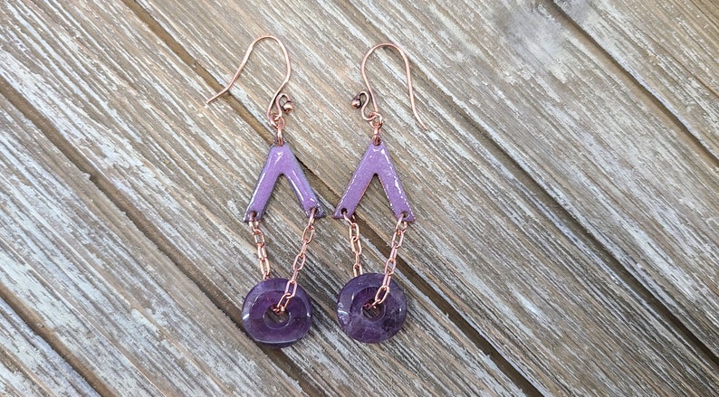 Cute Purple Enamel and Amethyst Earrings Handmade by Magical Fire image 6