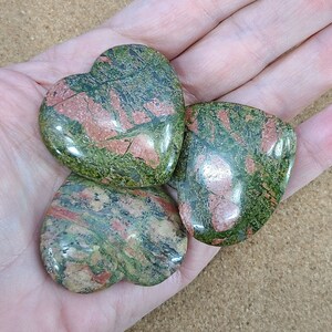 Unakite Heart Worry Stone, Meditation, Chakra Magical Fire image 2