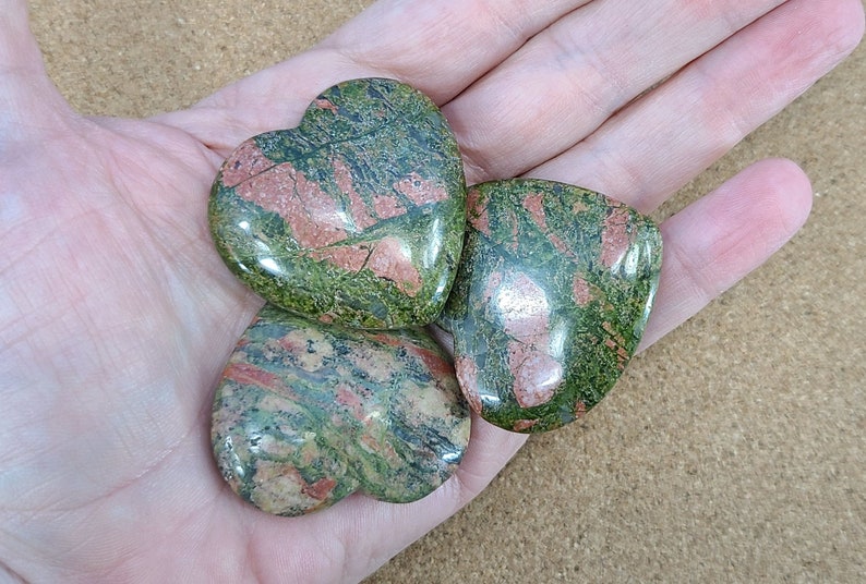 Unakite Heart Worry Stone, Meditation, Chakra Magical Fire image 2