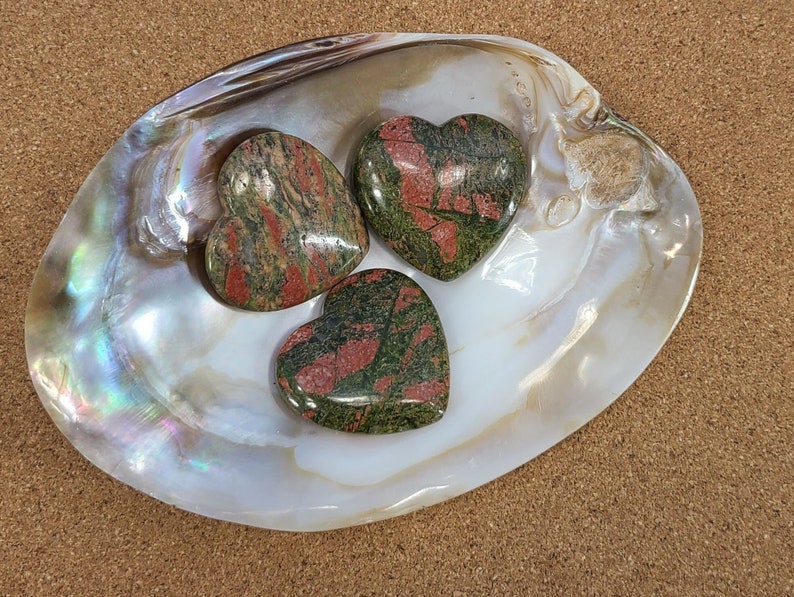 Unakite Heart Worry Stone, Meditation, Chakra Magical Fire image 1