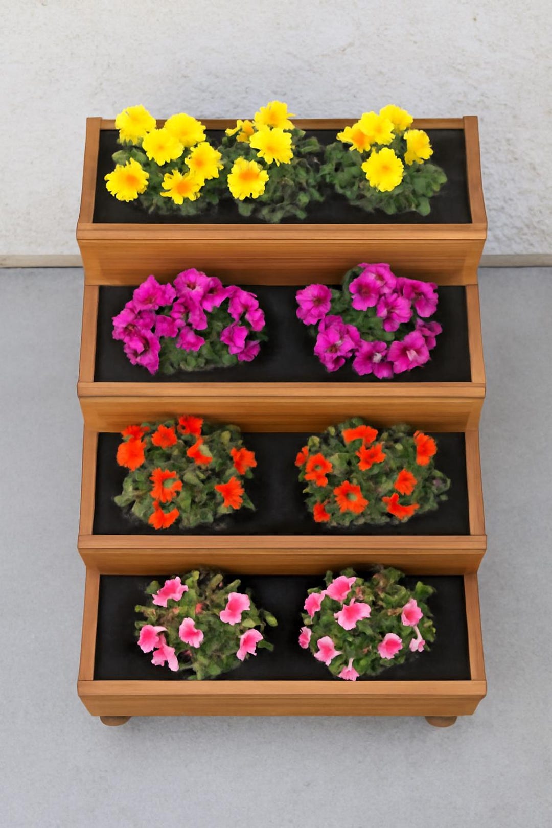 4-tier Wooden Planter Box: Weatherproof Garden Display With Flowers - Etsy