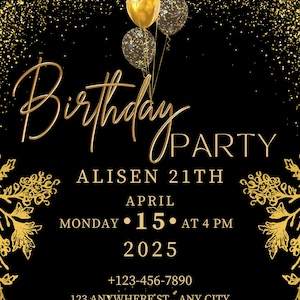 Editable Birthday Party invitation Template, Birthday Party Invitation Canva Template, Birthday Invitation Template, Birthday Card Template