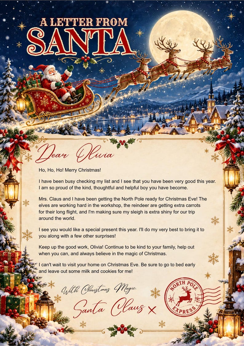Letter From Santa Printable, Personalized Christmas Eve Note for Kids ...