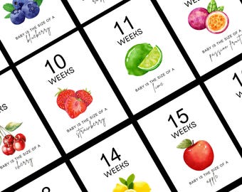Printable Pregnancy Milestone Cards, Track Baby Size, Fruits & Veggies Cards for Baby Size Tracking, Baby Size Cards, Baby Growth Cards,