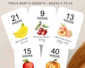 Printable Pregnancy Milestone Cards | Printable Baby Size Tracking Pregnancy Card | Printable Pregnancy Cards