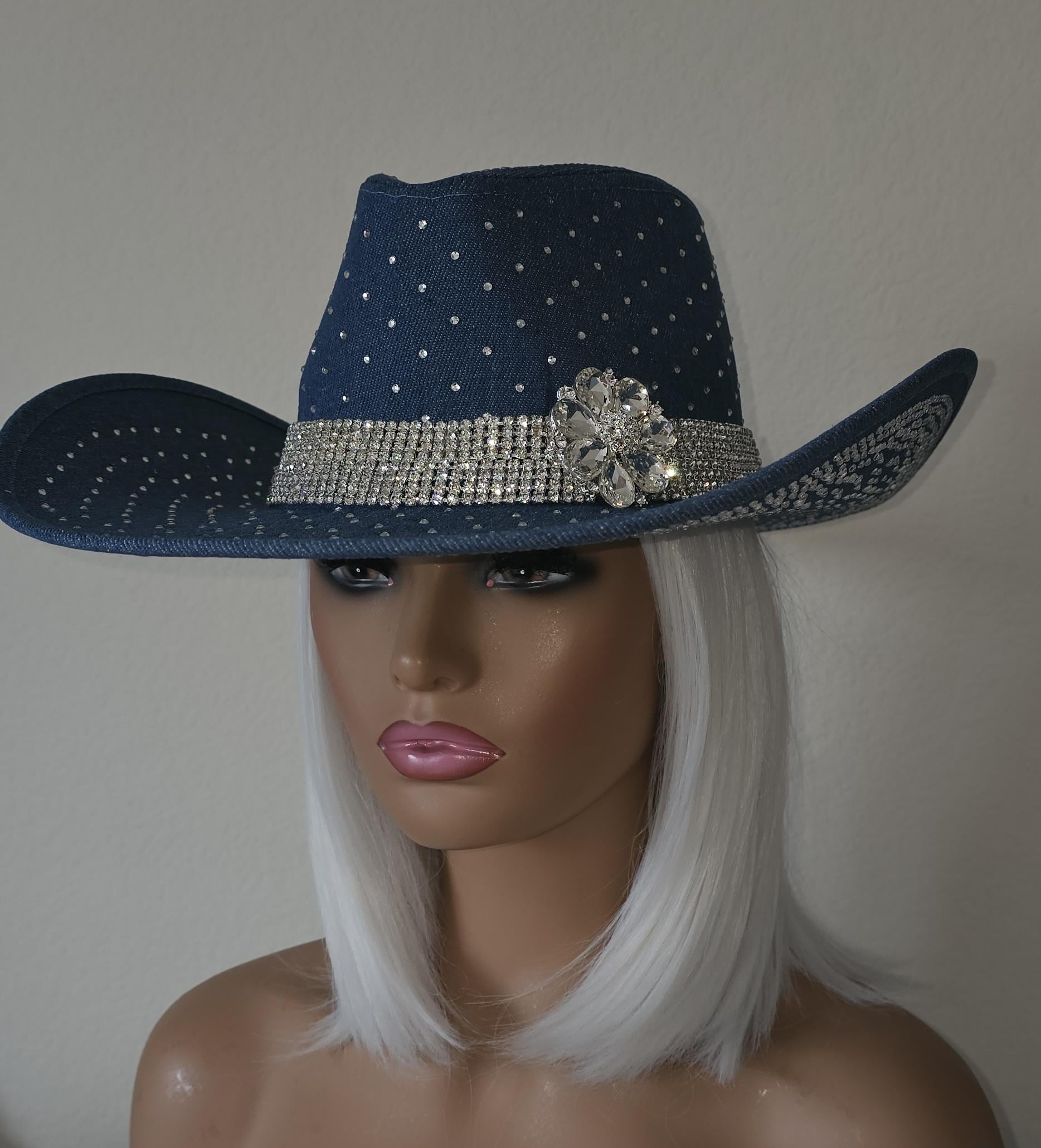 Denim Rhinestone Cowgirl Western Hat - Etsy display picture 3