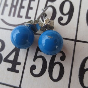 Blue Pierced Gumball Earrings, Vintage Plastic Costume Jewelry, 1/4 inch