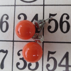 Orange Pierced Gumball Earrings, Vintage Plastic Costume Jewelry, 3/8 inch