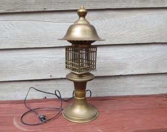 Rare Vintage Asian Style Brass Accent Lamp, Brass Base, Brass Shade