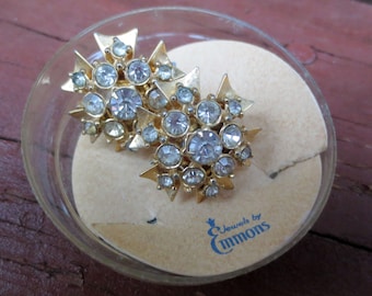Rhinestone Vintage Screw Back Earrings, Emmons, 1 in