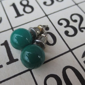 Green Pierced Gumball Earrings, Vintage Plastic Costume Jewelry, 1/4 inch