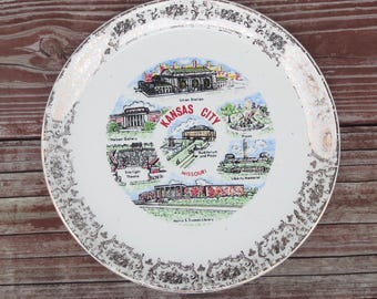 KANSAS CITY Missouri Vintage Souvenir Collectible Plate - 9 in