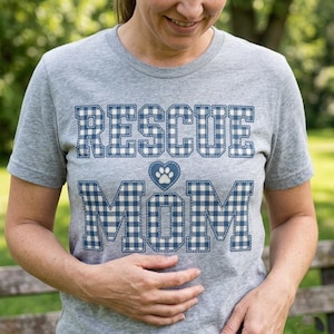 Rescue Mom PNG Gingham Patch Design, Rescue Dog Sublimation PNG, Patchwork Nurse Style Pet Shirt, Dog Rescue Mom Gift, Digital Download