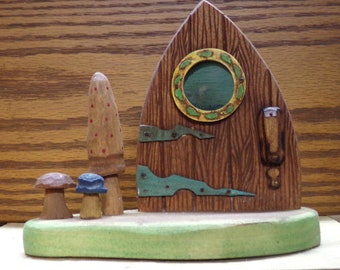 Fairy Gnome Hobbit Door stained glass window mushrooms