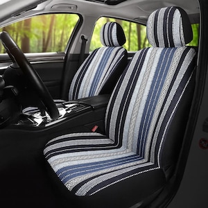 Baja Saddle Blanket Seat Covers, Universal Front Car Seat Covers, Woven Stripe Auto Seat Protector, Breathable Washable Airbag Compatible
