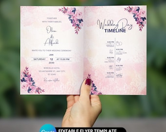 Floral Wedding Invitation Template: Editable Canva Card (Digital Download)