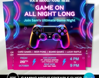 Game Night Flyer: Editable Canva Template, Gamer Design