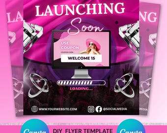 Website Launch Flyer Canva Template: Beauty & Online Shops (PDF File Access Link Included)