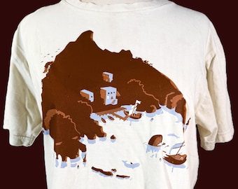 Vintage Pirate Ship T Shirt, Sea Coastline Novelty Cotton Tee Shirt M
