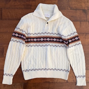 ▪️70’s【JANTZEN】VINTAGE KNIT VINTAGE Jantzen Sweater Mens Large Beige Green Red Biggie Smalls