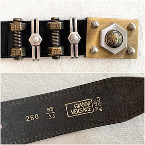 Vintage Versace Belt, Black Leather, Medusa, Bolts, GIANNI VERSACE 34/85 bild 1