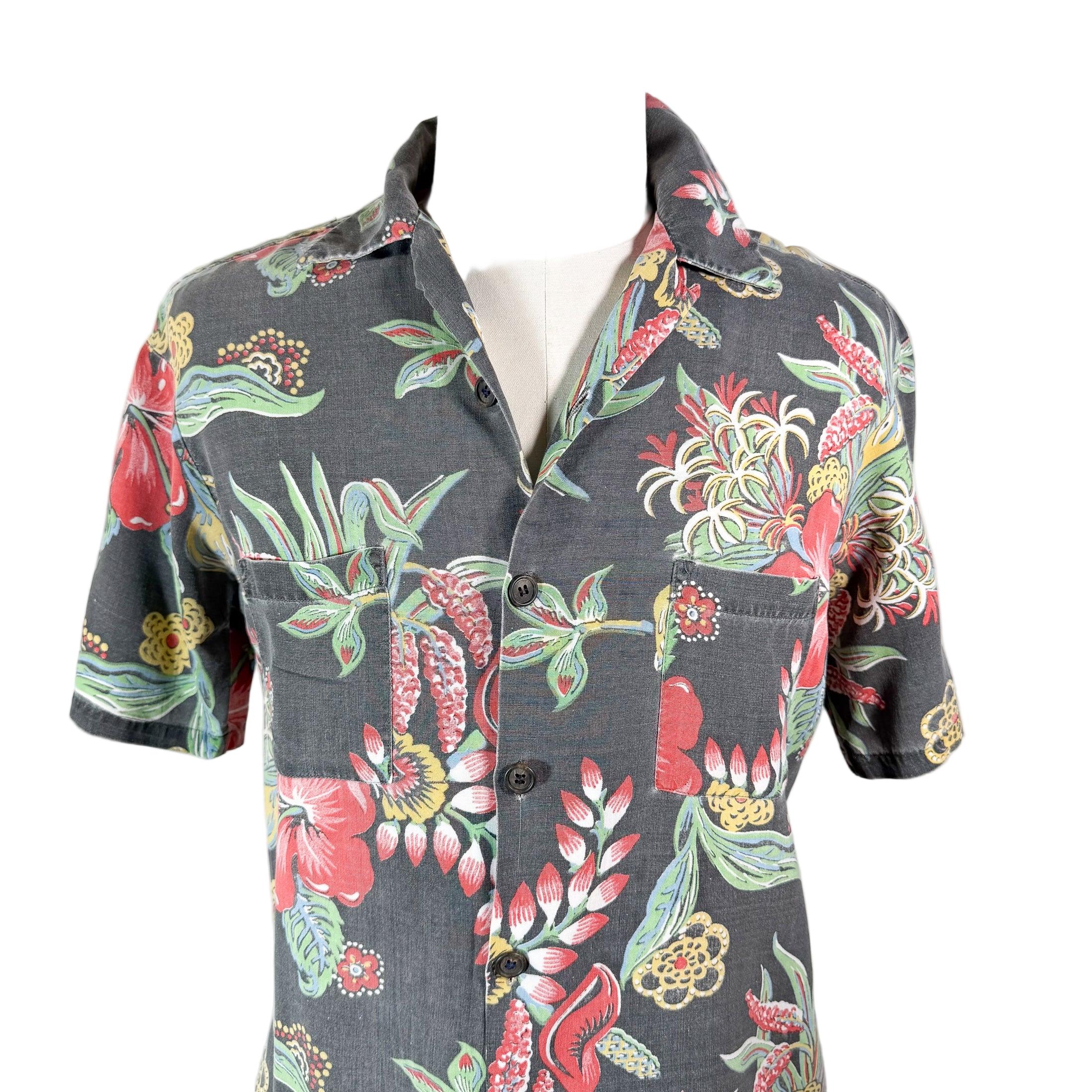 Vintage Black Floral Aloha Shirt, Faded Hawaiian Print - Etsy