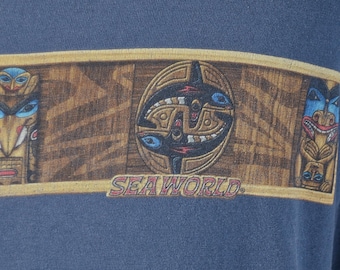 Y2K 90s Sea World T Shirt, Pacific Northwest Tribal Animal Symbols L