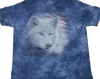Y2K Wolf American Flag Patriotic T Shirt, The Mountain 2XL