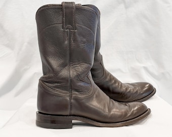 Justin Ropers, Men's Vintage Brown Leather Roper Boots 8D