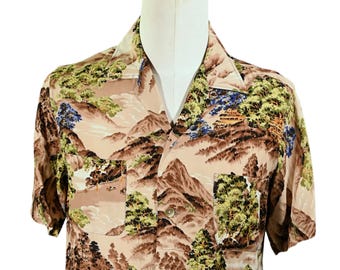 Sports Wear Vintage 50s Rayon Hawaiian Shirt, Made in Japan M