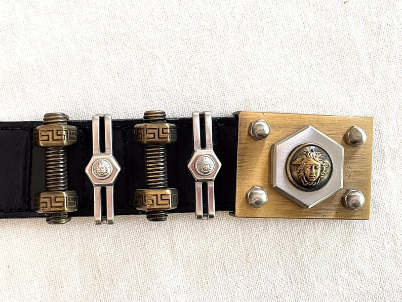 Vintage Versace Belt, Black Leather, Medusa, Bolts, GIANNI VERSACE 34/85 bild 3