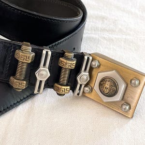 Vintage Versace Belt, Black Leather, Medusa, Bolts, GIANNI VERSACE 34/85 bild 7