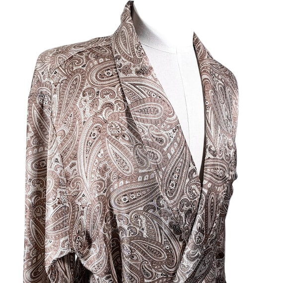 Vintage 40s/50s Mens Robe/Smoking Jacket/ Taupe P… - image 6