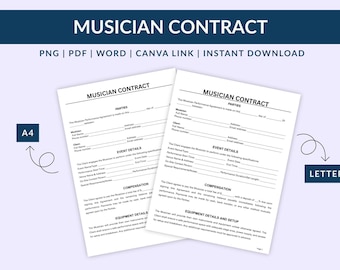 Musician Performance Contract Template | Editable Music Agreement | PDF Word Canva | Event Performer Contract